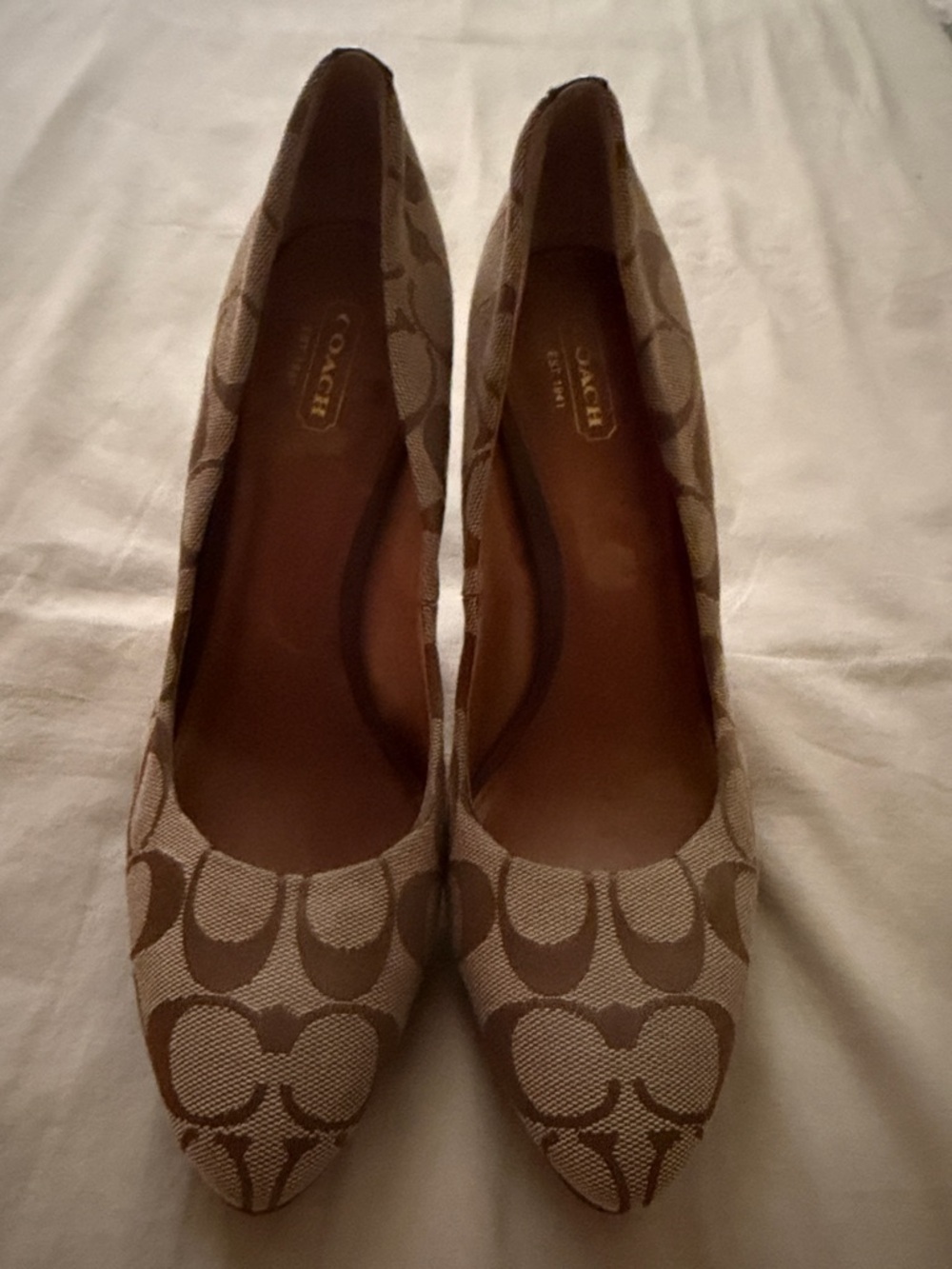 Coach Signature Canvas Pointed Toe Flats - Tan & Brown